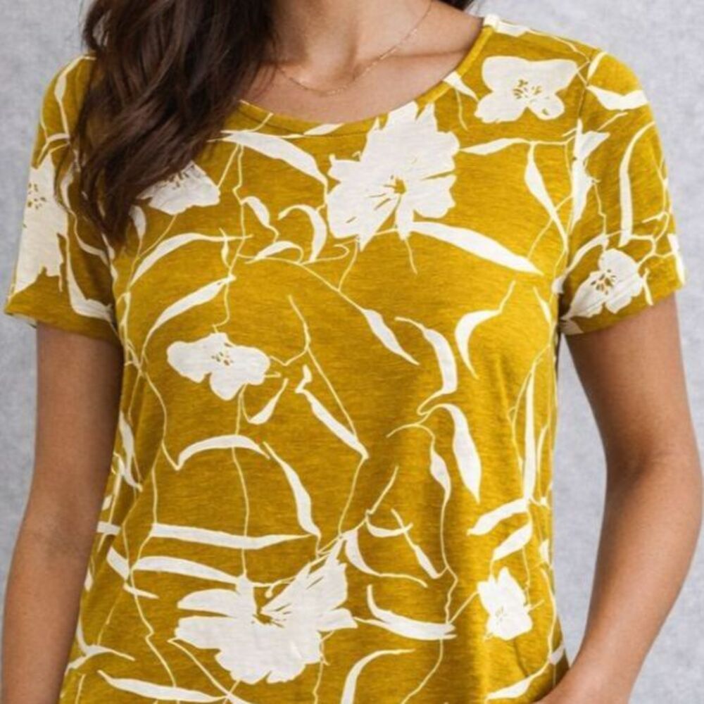 Ann Taylor Mustard Floral Tunic Dress / Top Womens M Casual Summer Lightweight - Picture 3 of 6